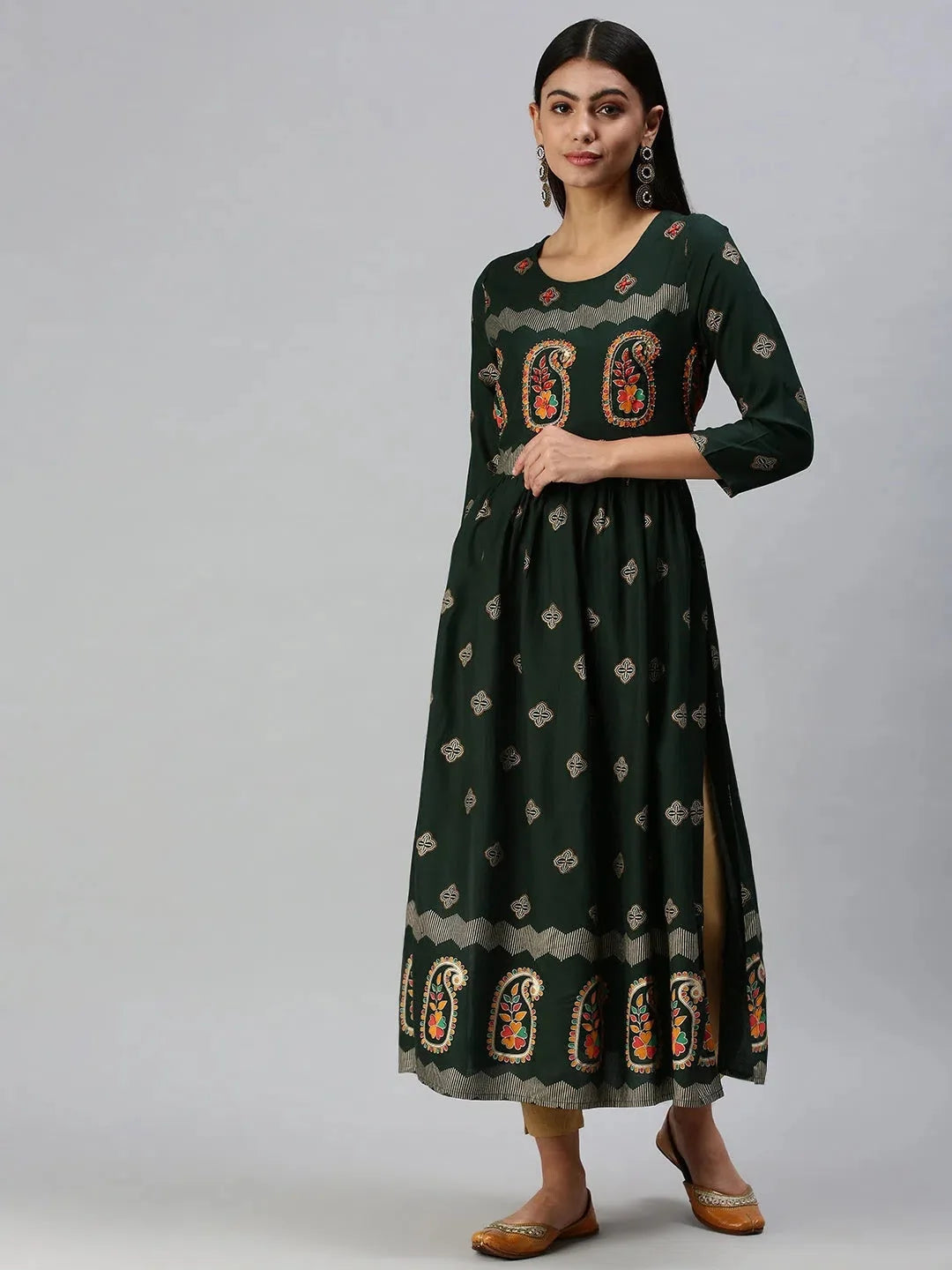 Green Printed Cotton Kurta - Indian Kurta for Women