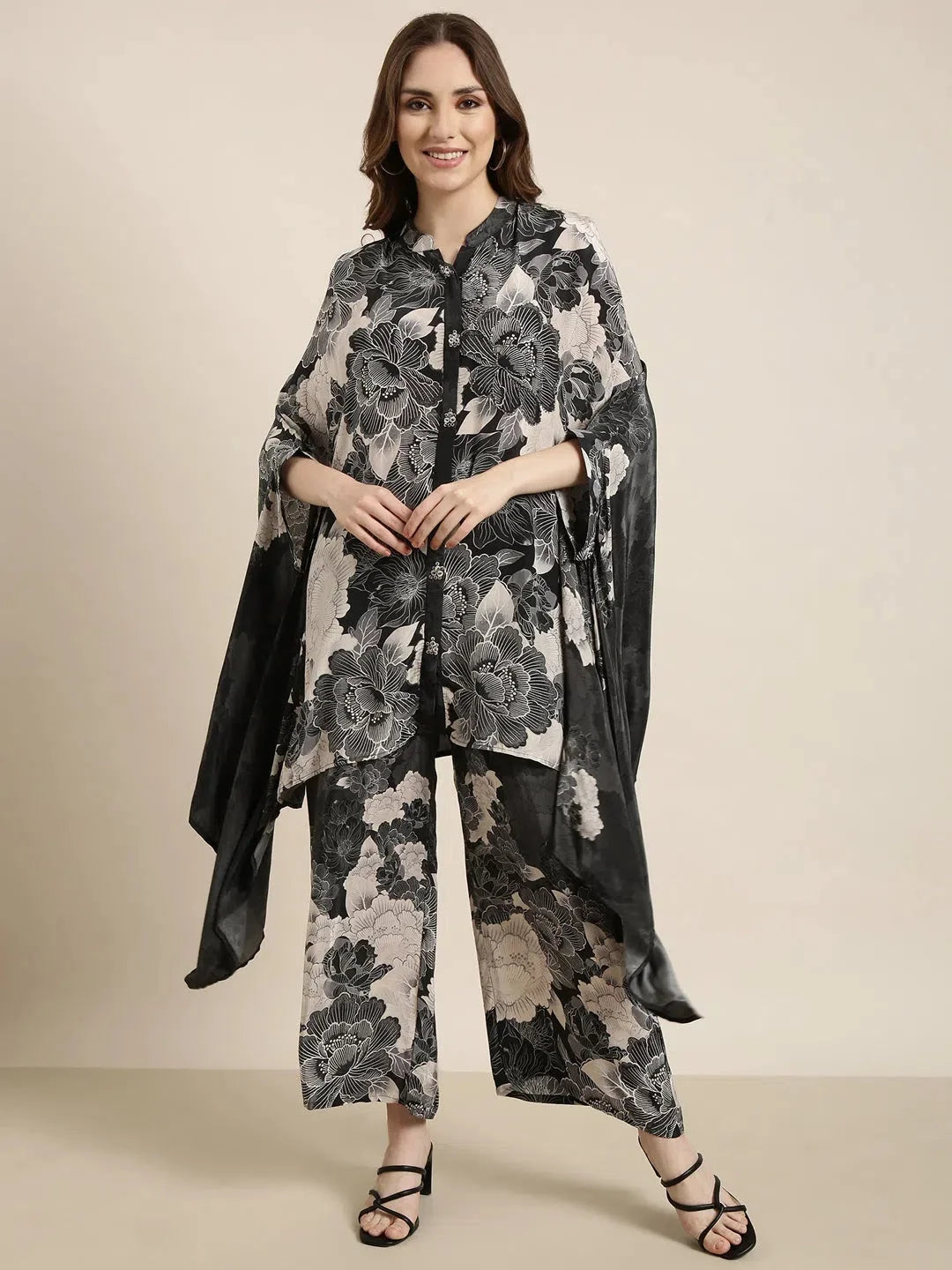 Charcoal Printed Top & Trousers Set | Women's Kurta Sets