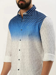 Men White Printed Casual Shirt-QUINN-3608-White