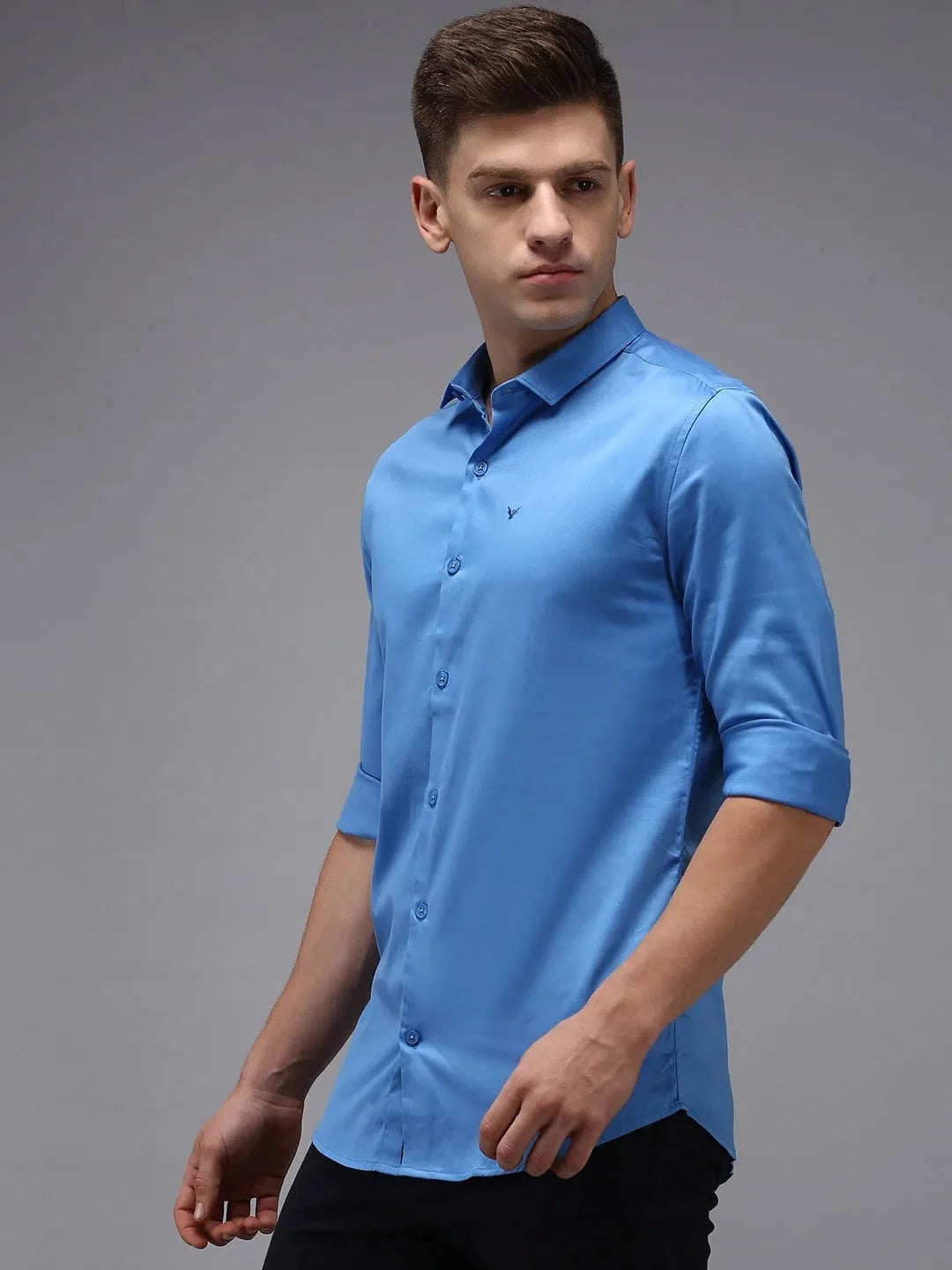 Men's Blue Solid Shirt - DesiQlo Cotton Casual Shirts