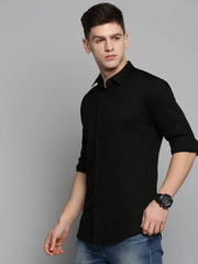 Men Black Solid Casual Shirt-CARLOKNITS-3222-Black