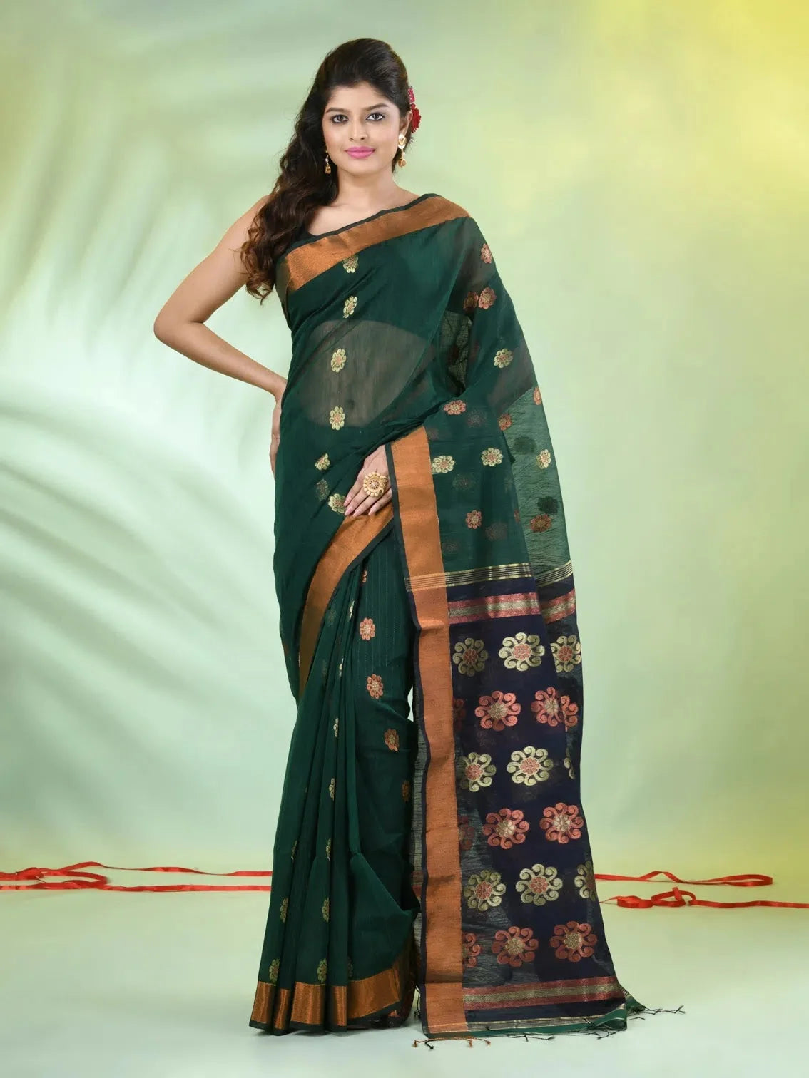 Light Pink Patli Pallu Cotton Saree With Stripes Design-MA59CT06540012