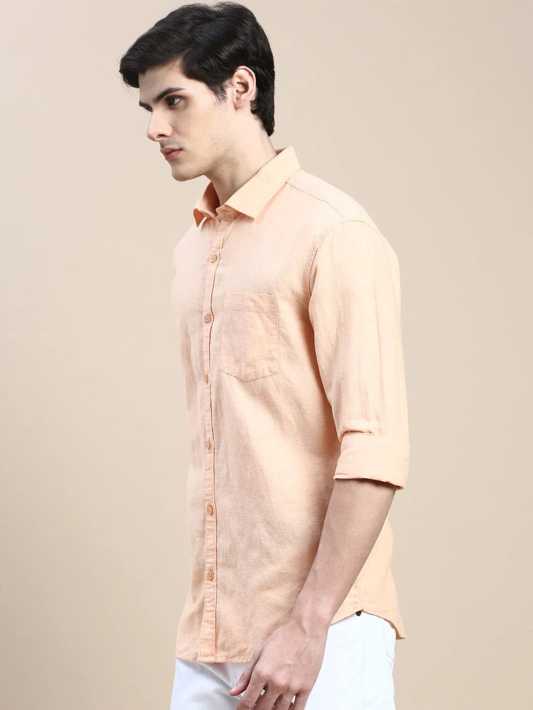 Mens Orange Solid Shirt - Cotton Casual Shirt | DesiQlo