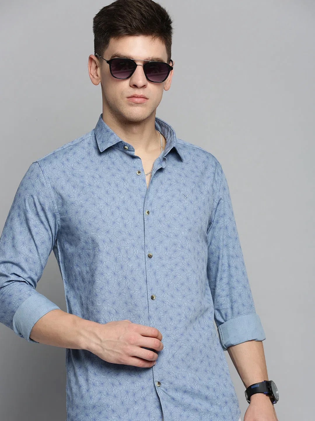 Blue Printed Mens Shirt | DesiQlo Casual Cotton Polo Shirts