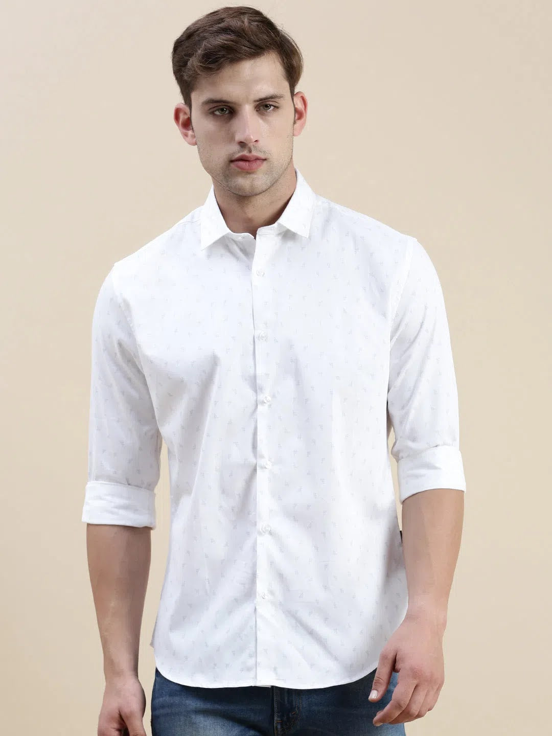White Geometric Cotton Mens Shirt | Casual Printed Shirt