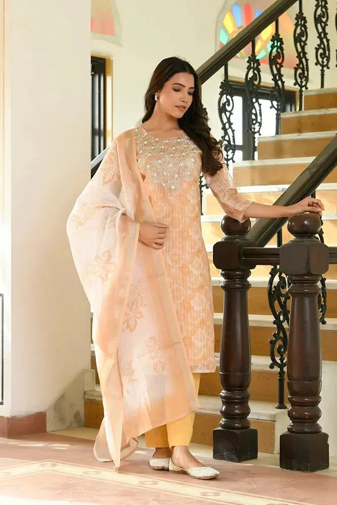 Mustard Linen Kurta Set | Designer Indian Women's Kurta Sets