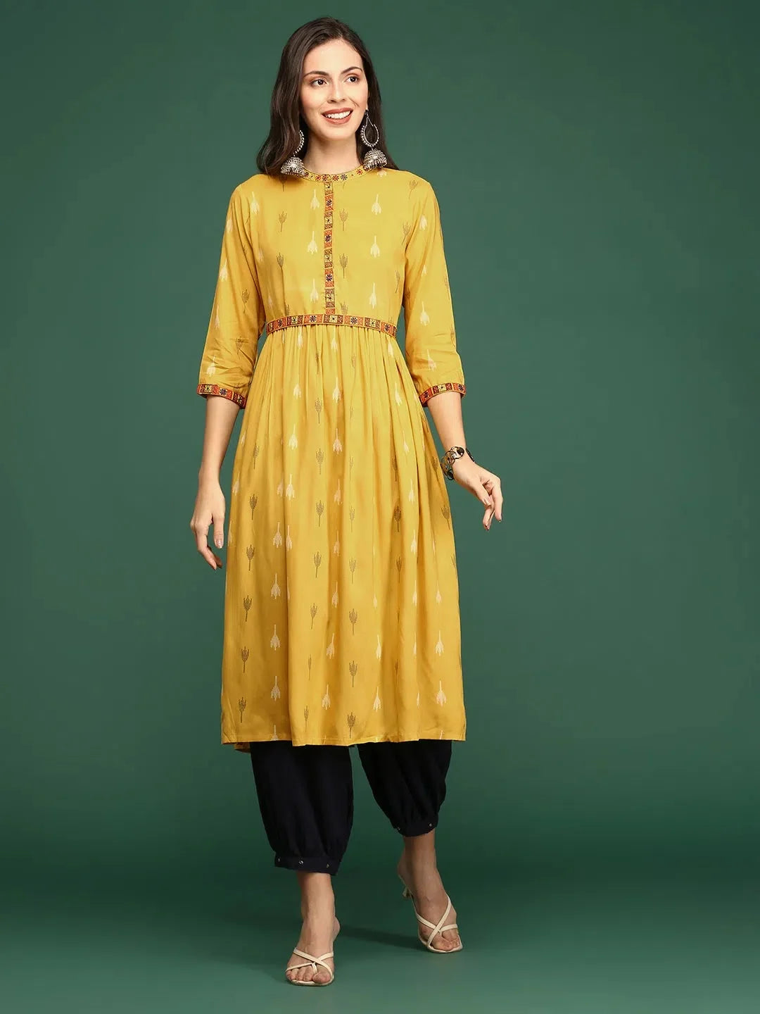 Mustard Cotton Kurta: Solid A-Line Indian Kurta for Women