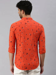 Men Rust Printed Casual Shirt-STANDARDPRINT-1304-Rust