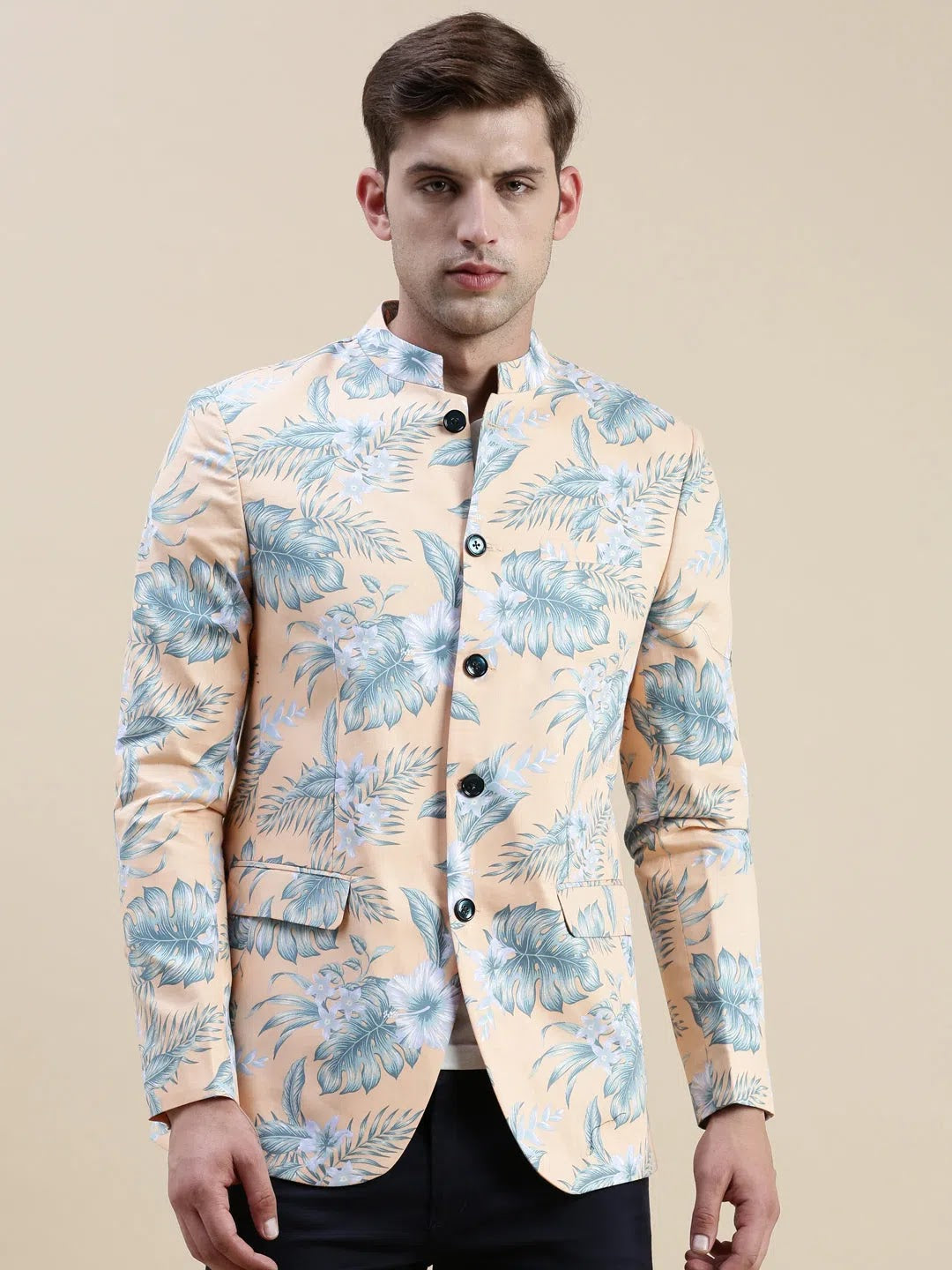 Men's Coral Printed Casual Blazer | Indian Nehru Jackets