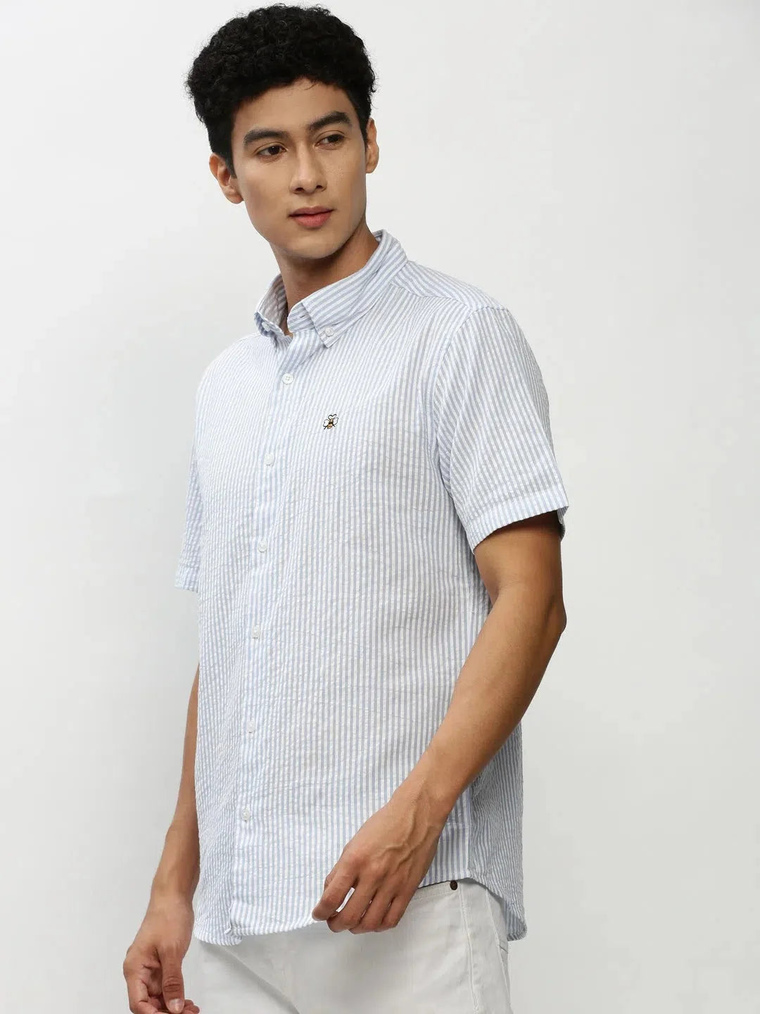 White Striped Mens Cotton Shirt - Casual Shirts by DesiQlo