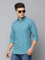 Men Blue Printed Casual Shirt-BENSEEPRINT-1999-Turquoiseblue