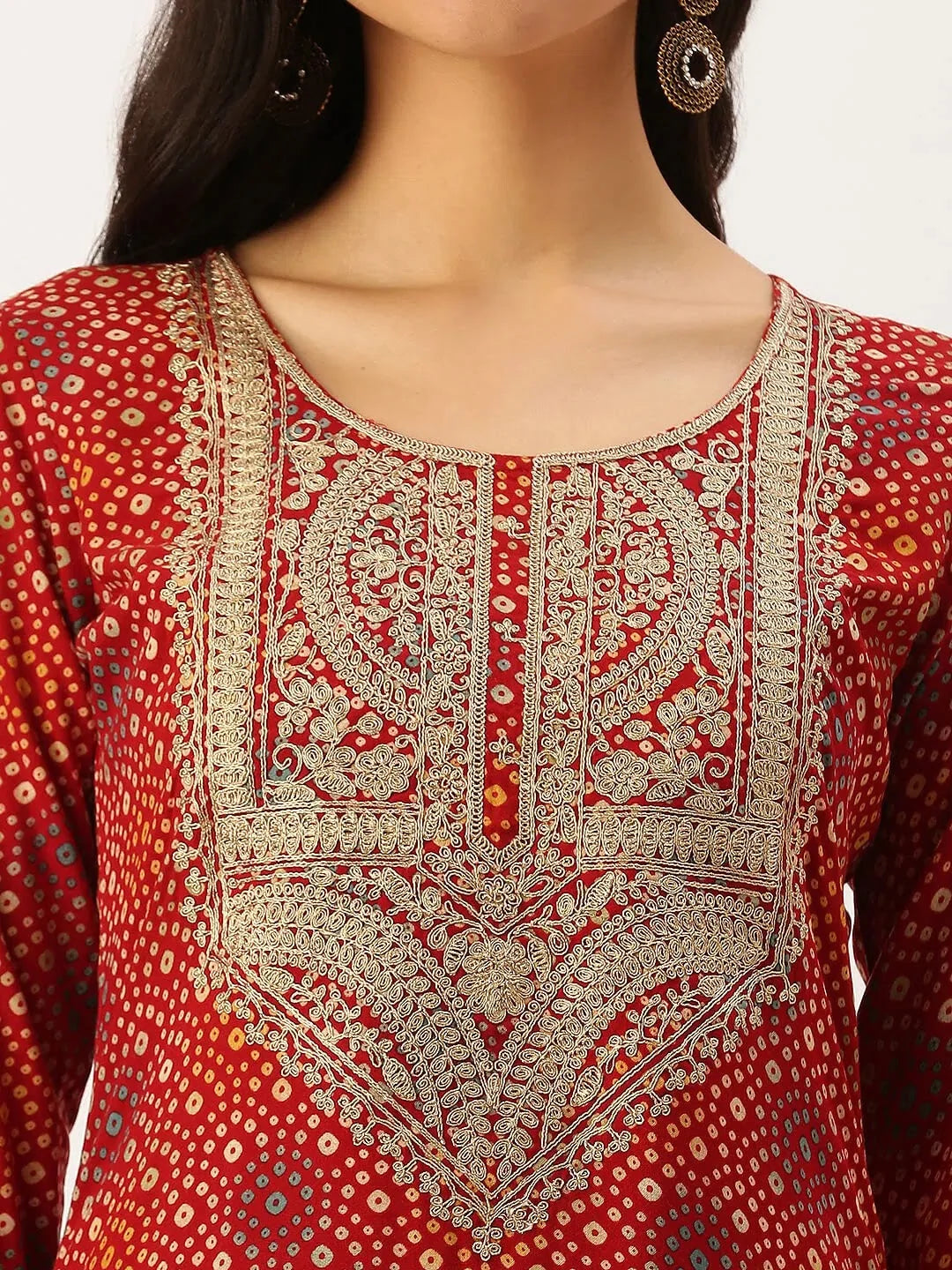 Red Printed Cotton Indian Kurta for Women - DesiQlo