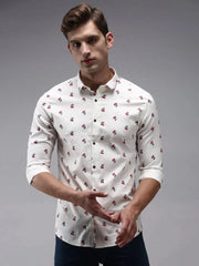 Men Beige Printed Casual Shirt-ORIGINPRINT-1750-Cream