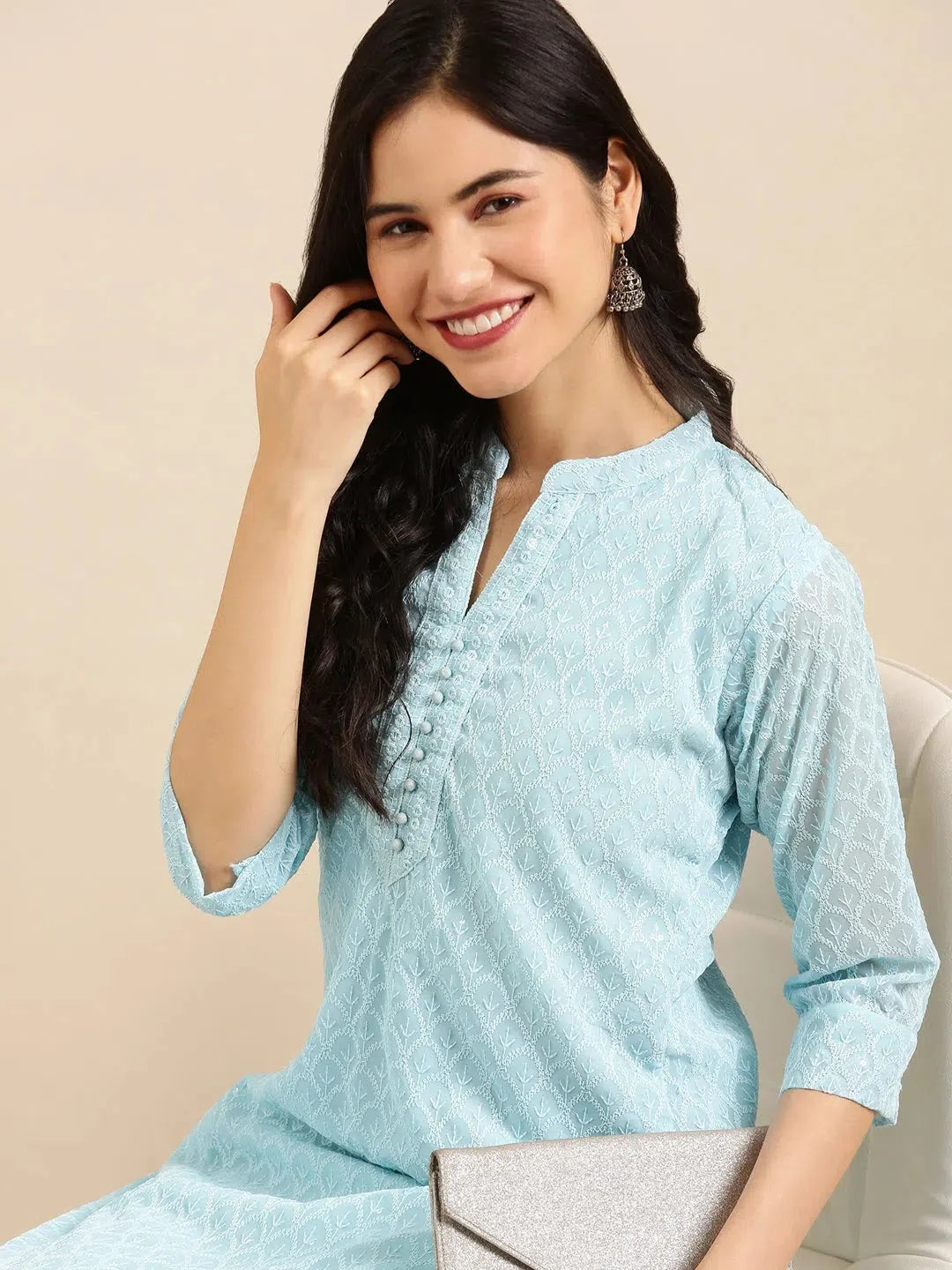 Blue Embroidered Straight Kurta | Indian Kurta Ladies Collection