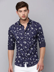 Men Navy Printed Casual Shirt-HARPERPRINT-1683-Navyblue