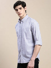 Men Purple Checked Casual Shirt-GROVER-1113-Purple