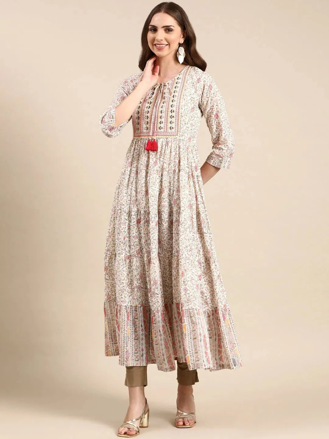 Off White Anarkali Kurti | Printed Anarkali Kurta for Women