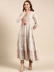 Women's Off White Printed Anarkali Kurta-AT-566-LG-Offwhite