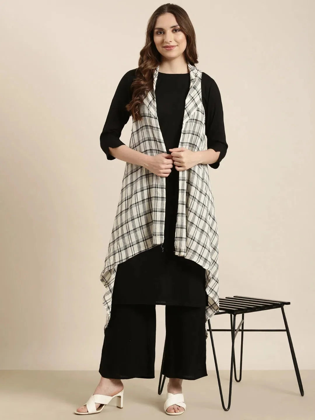 Black Kurta Palazzo Set with Overcoat - Women's Trendy Fashion