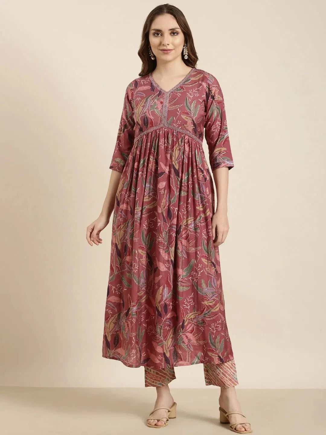 Pink Floral Anarkali Kurta Set for Women | Stylish Cotton