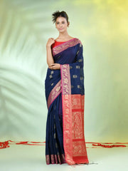 Black Cotton Saree With Geomatric Patterns-MA66BCT43830039