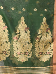 Mint Green Cotton Ikat Saree With Ganga Jamuna Border-MA66BCT431380078