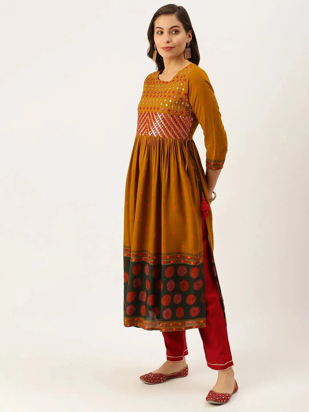 Mustard Printed Cotton Kurtas - Women's Indian Kurta Styles