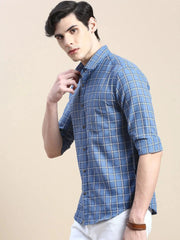 Men Blue Checked Casual Shirt-ALBACHECKS-75-Blue