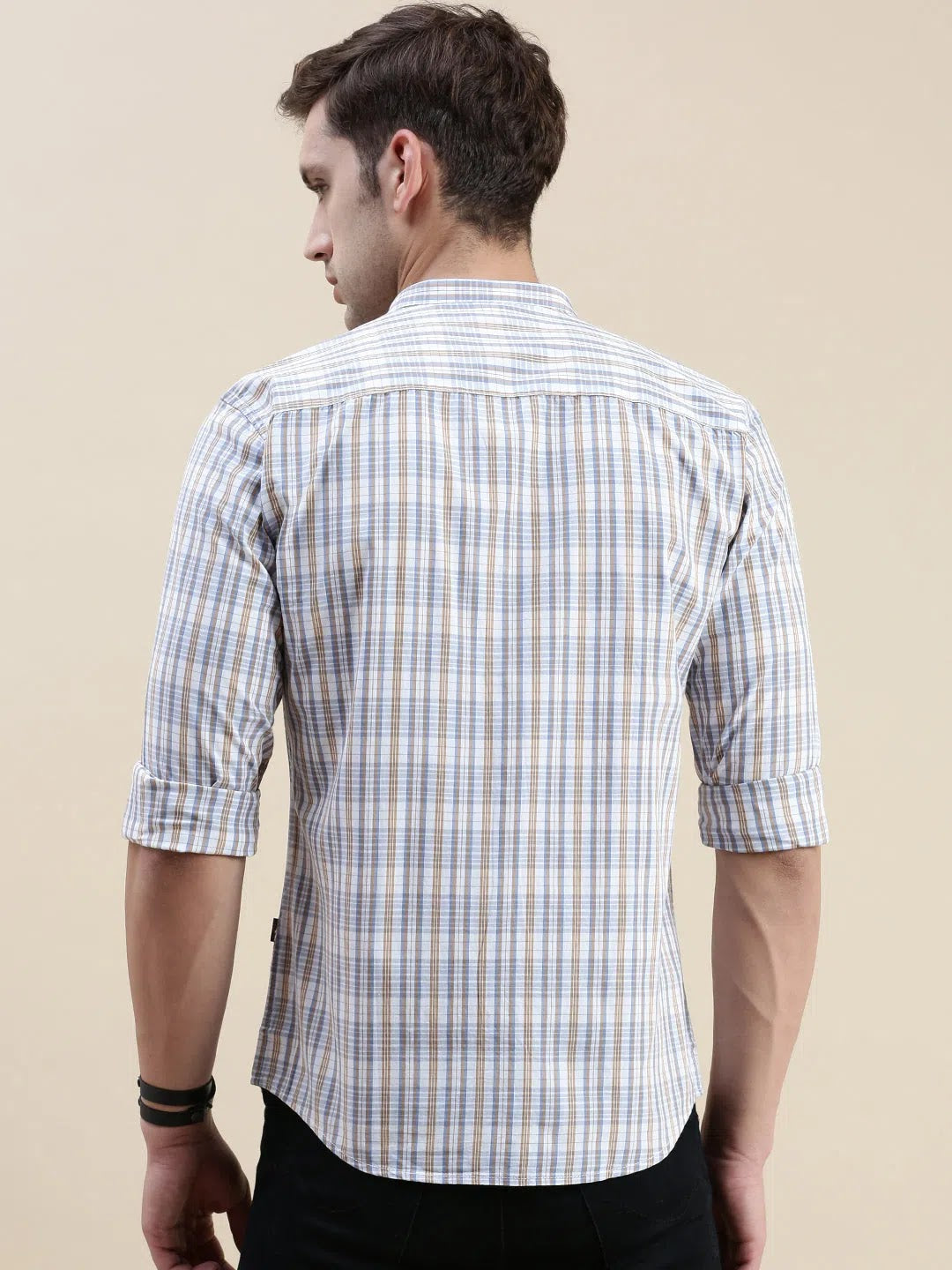 Cream Checked Mens Shirt | Cotton Casual & Formal Shirts