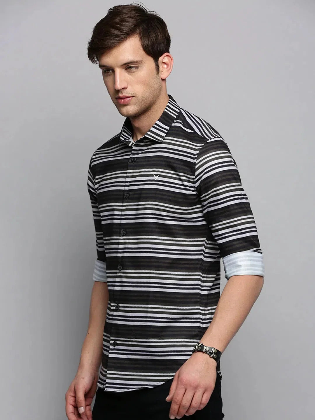 Men's Green Striped Cotton Shirt - Stylish Casual Wear