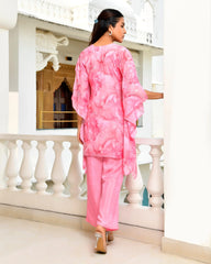 Women Pink Georgette Marble Print Kaftan Pant Set-154VAASCANDY