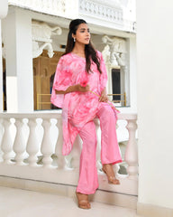 Women Pink Georgette Marble Print Kaftan Pant Set-154VAASCANDY