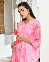 Women Pink Georgette Marble Print Kaftan Pant Set-154VAASCANDY