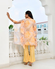 Women Lemon Georgette Marble Print Kaftan Pant Set-154VAASLEMON