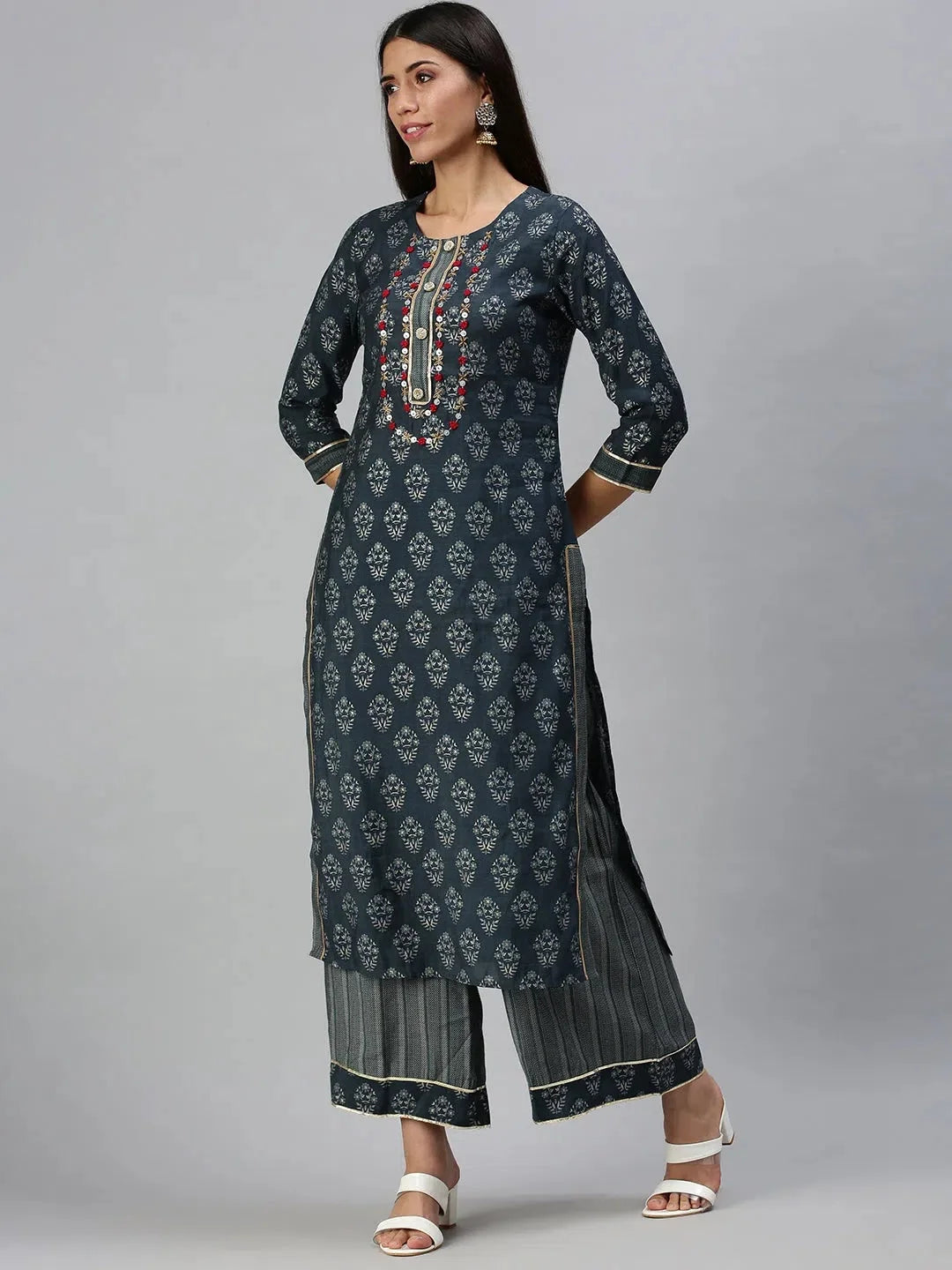 Blue Printed Women's Kurta Sets | Cotton Indian Kurta Sets - Style 1