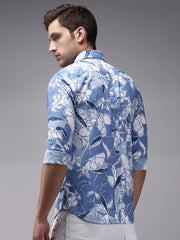 Men Blue Printed Casual Shirt-PERRYPRINT-1848-Blue