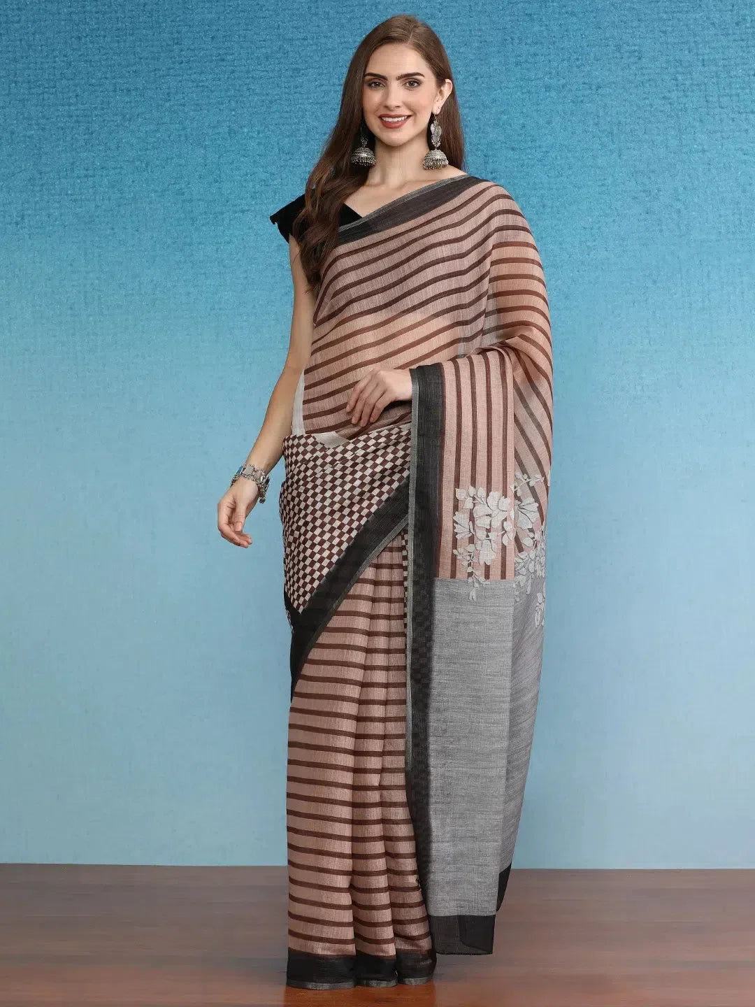 Striped Cotton Indian Sari - Modern Diva Style