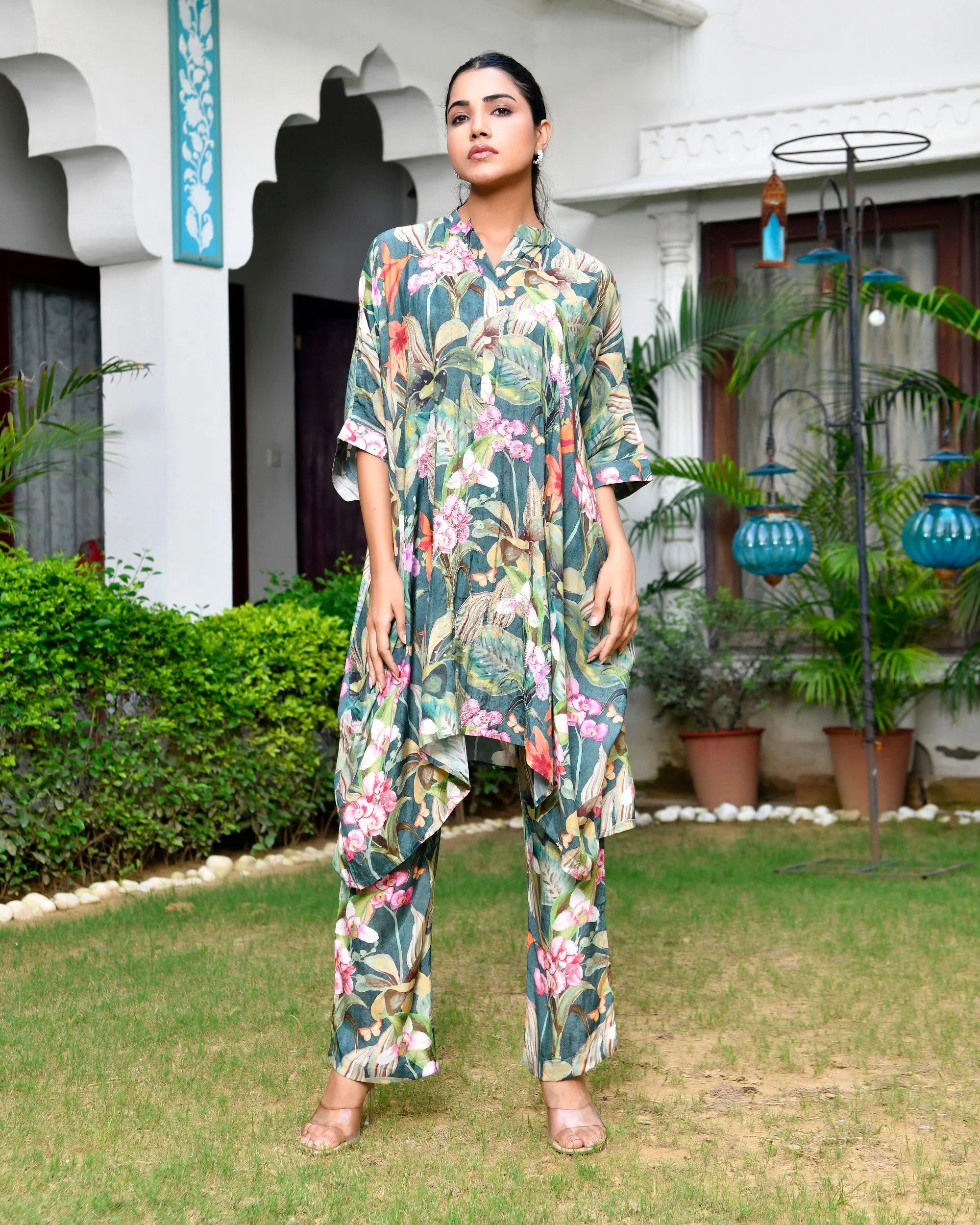 Dark Green Printed Kaftan Set - Stylish Kaftans for Women