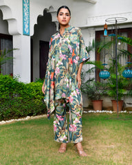 Women Dark Green Musline Viscose Digital  Printed Kaftan Pant Set-157VAASDARKGREEN