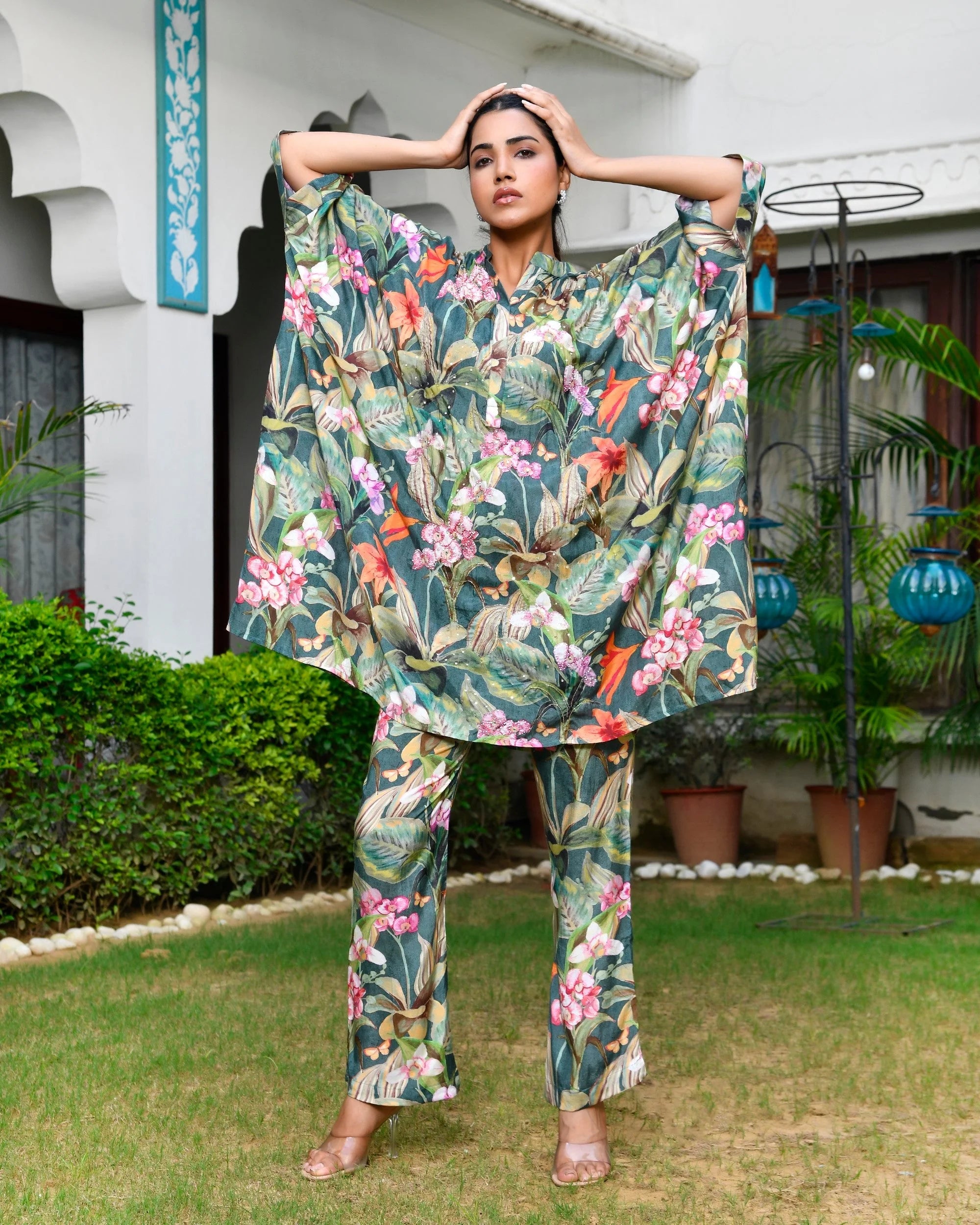 Dark Green Printed Kaftan Set - Stylish Kaftans for Women
