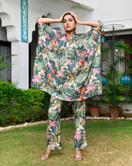Women Dark Green Musline Viscose Digital  Printed Kaftan Pant Set-157VAASDARKGREEN