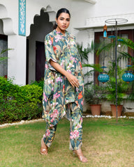 Women Dark Green Musline Viscose Digital  Printed Kaftan Pant Set-157VAASDARKGREEN