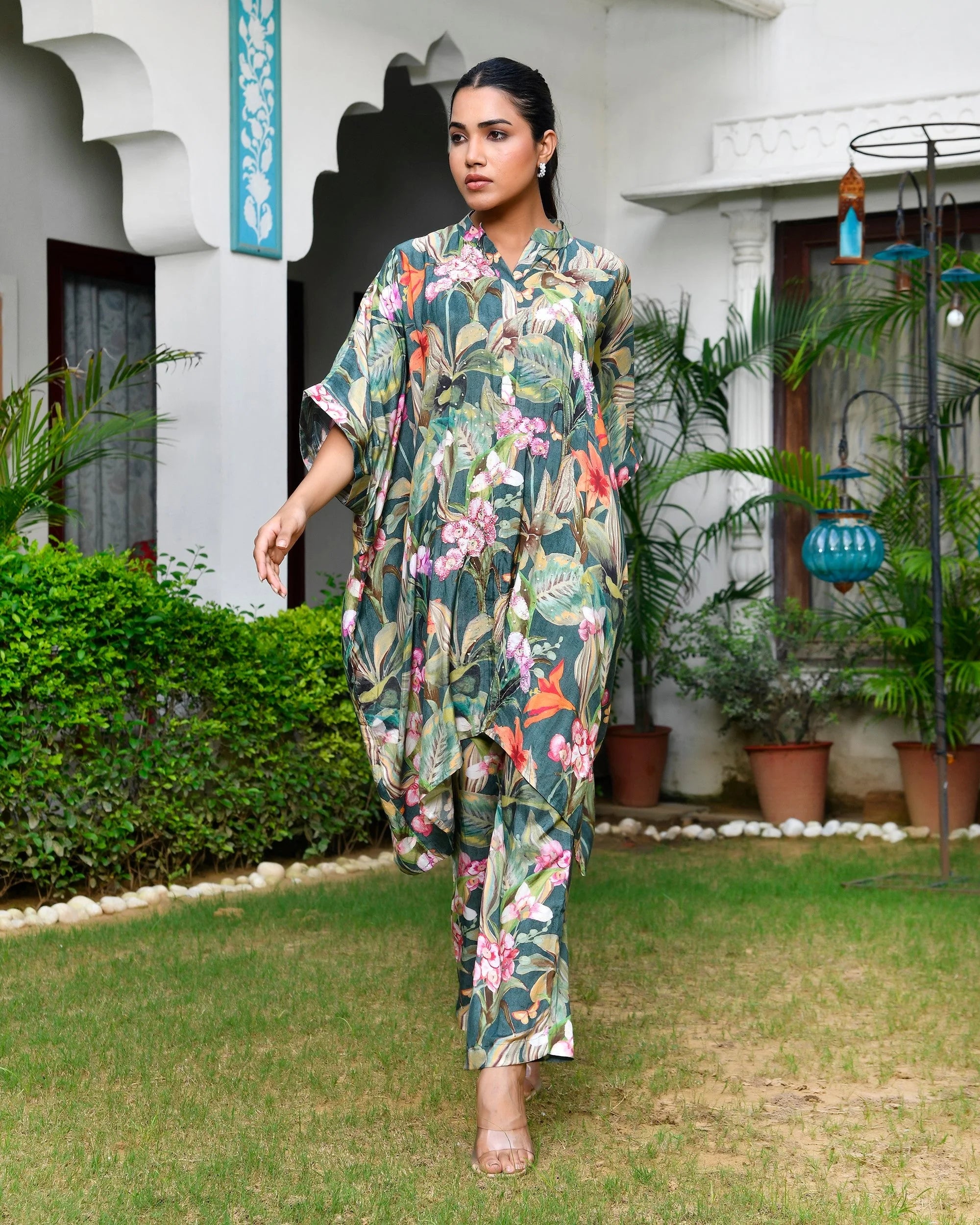 Dark Green Printed Kaftan Set - Stylish Kaftans for Women