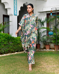Women Dark Green Musline Viscose Digital  Printed Kaftan Pant Set-157VAASDARKGREEN