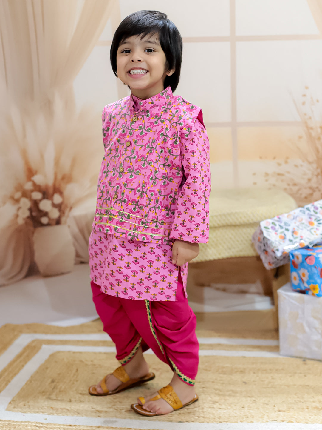 Dhoti Kurta Set for Boys - Pink | BR24DK63PIA | DesiQlo
