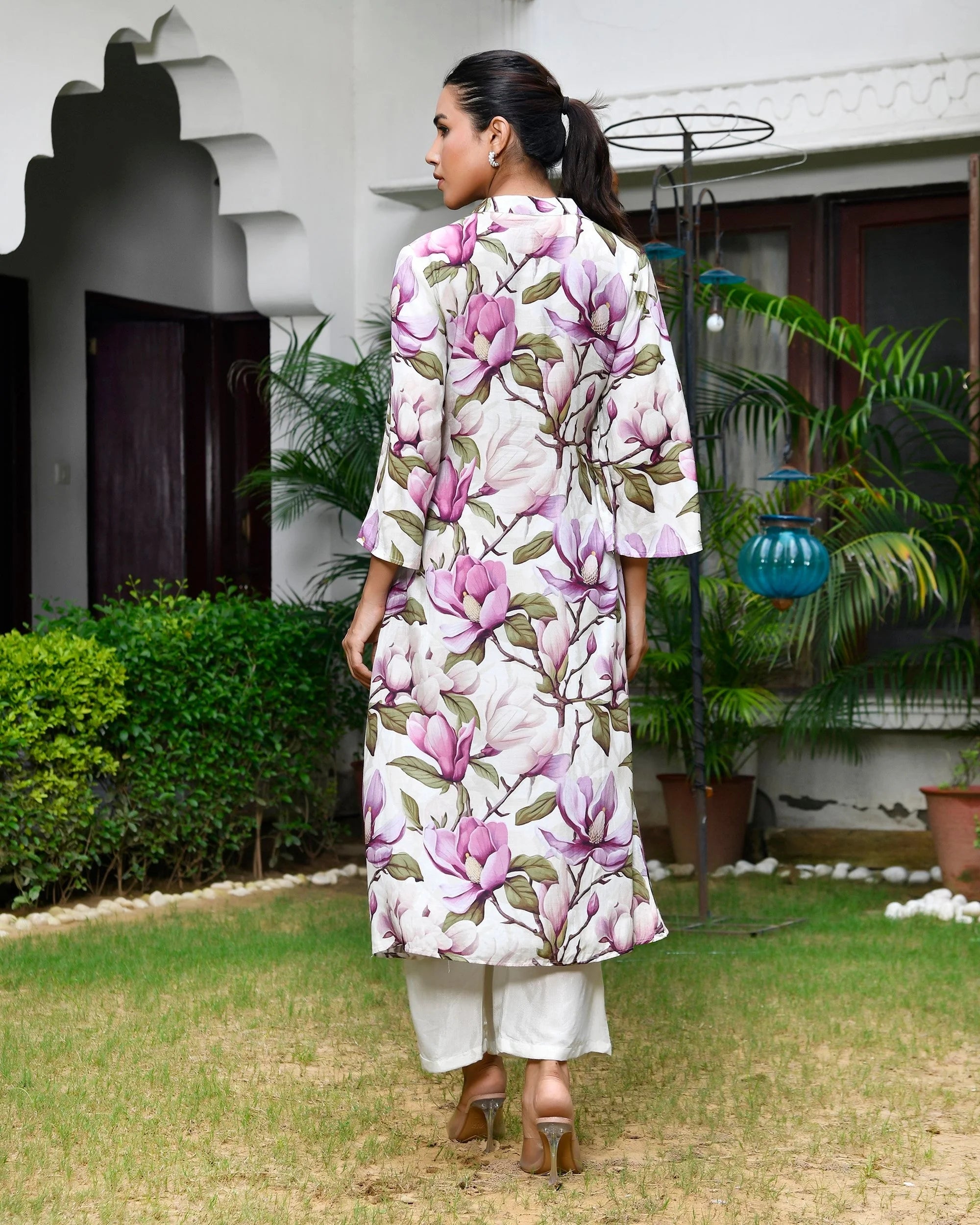 Cream Printed Cord Set: Stylish Kaftans and Pants for Women