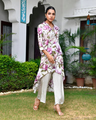 Women Cream Musline Viscose Digital Printed Cord Set-158VAASCREAM