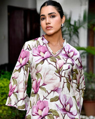 Women Cream Musline Viscose Digital Printed Cord Set-158VAASCREAM