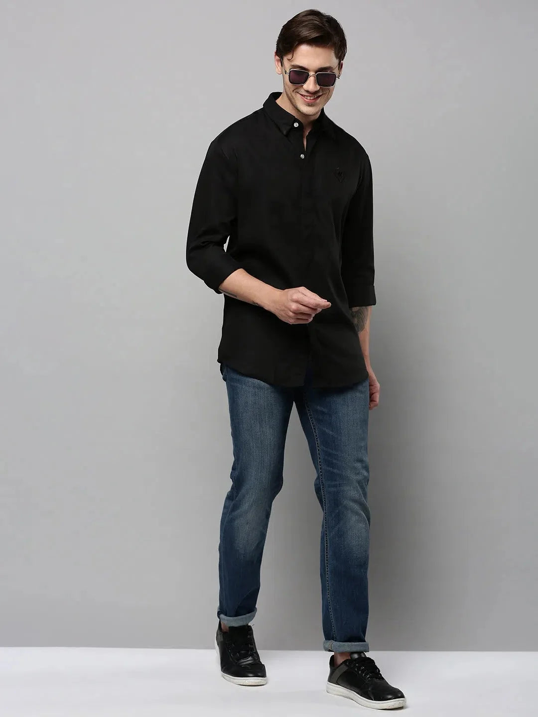 Black Solid Mens Shirt - Casual Cotton Shirt by DesiQlo