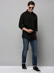 Men Black Solid Casual Shirt-ELECTRAPLAIN-4530-Black